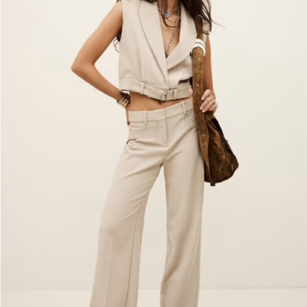 ba&sh Neutral Beige Wide-Leg Trousers